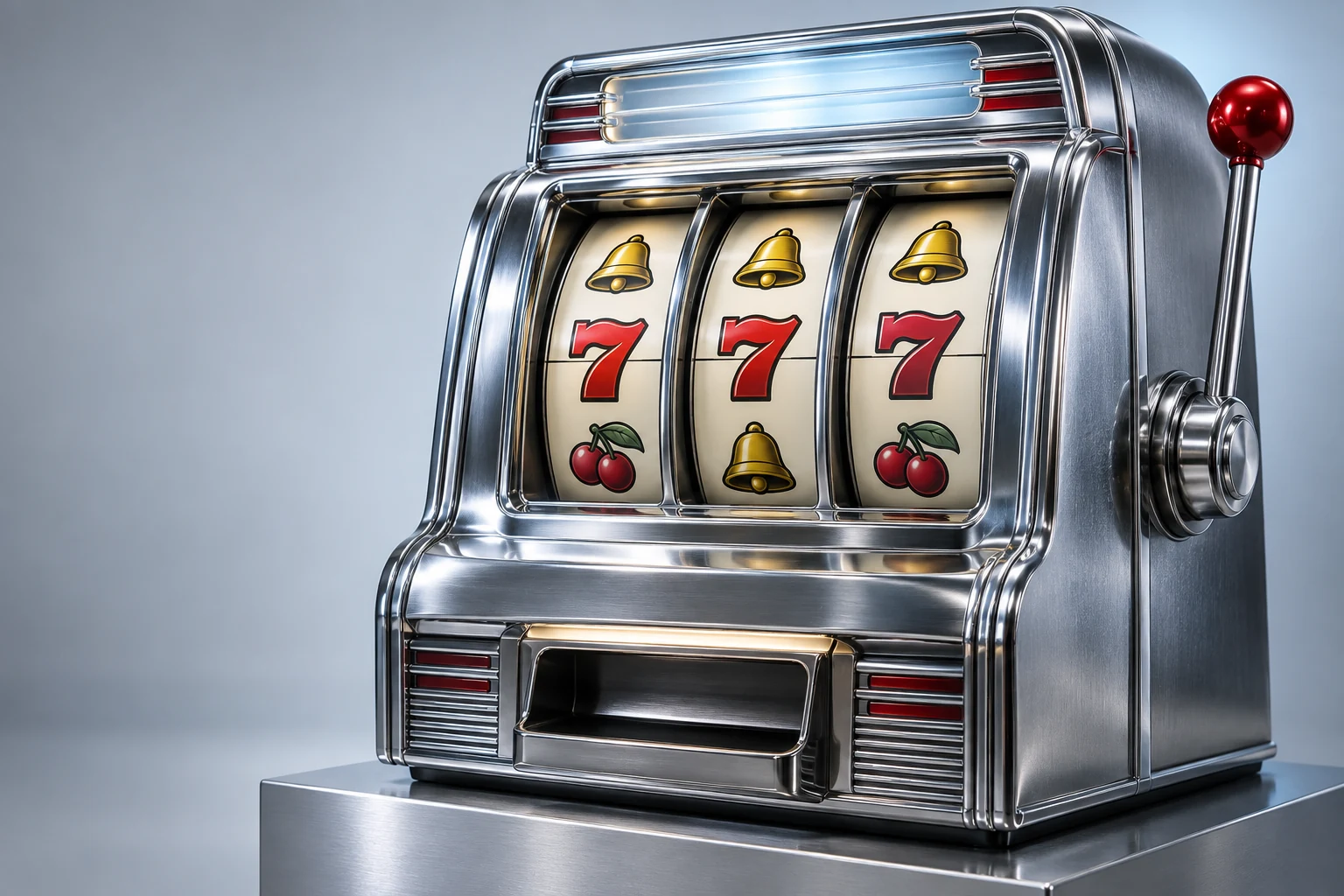 An original slot cabinet with illuminated reels